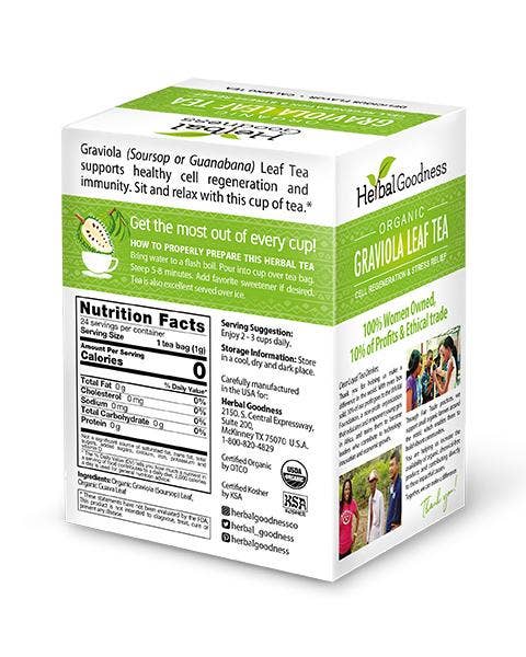 Soursop Leaf Tea - Graviola Extract - Organic Teabags 24/1g - Cell Immunity & Relaxation - Herbal Goodness