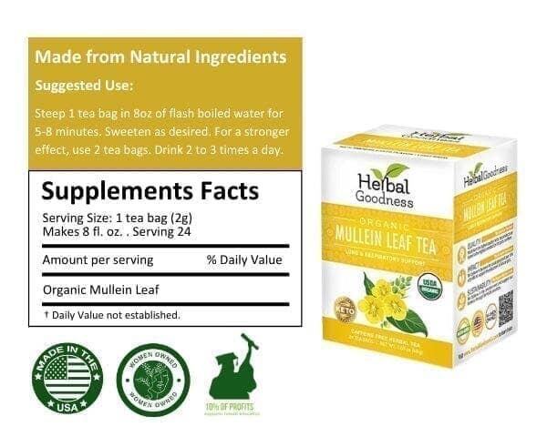 Mullein Leaf Tea - Organic 24/2g - Lung & Respiratory Support - Herbal Goodness