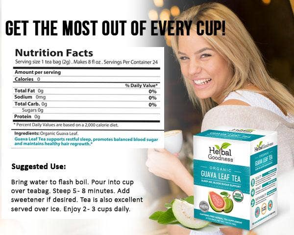 Guava Leaf Tea - Organic - Tea 24/2g - Sleep Aid & Blood Sugar Support - Herbal Goodness