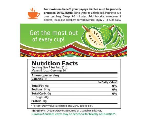 Soursop Leaf Tea - Graviola Extract - Organic Teabags 24/1g - Cell Immunity & Relaxation - Herbal Goodness