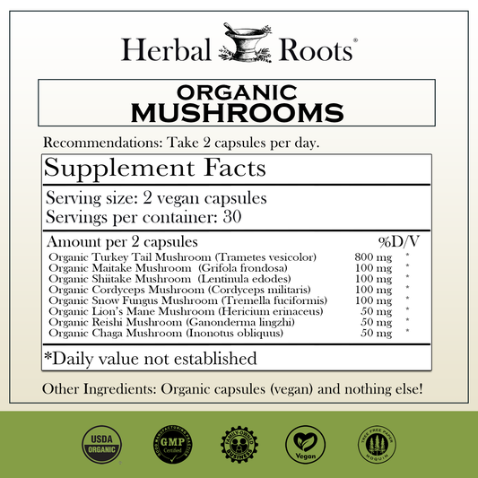 Herbal Roots Organic Mushroom Blend Capsules