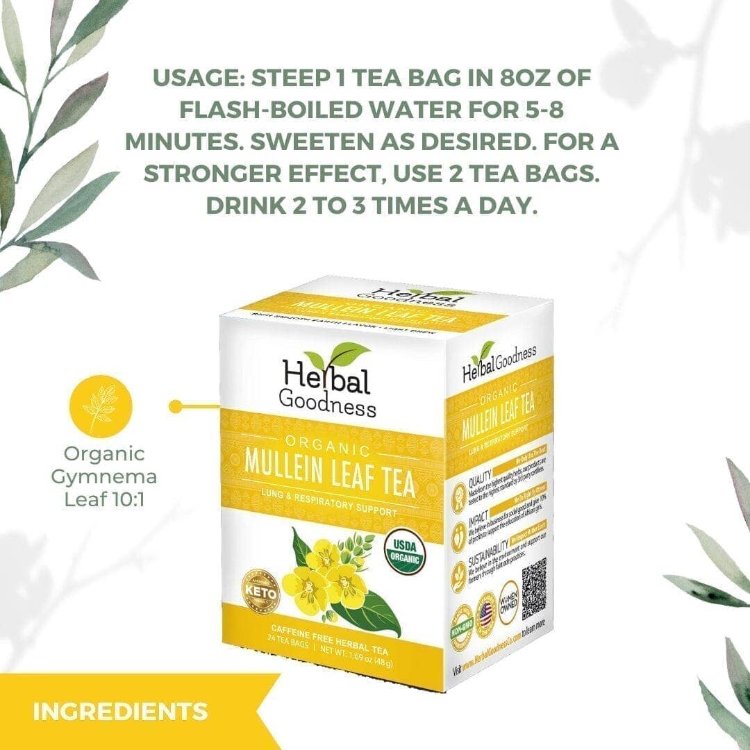 Mullein Leaf Tea - Organic 24/2g - Lung & Respiratory Support - Herbal Goodness
